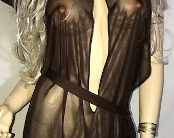 Kajira Silks Camisk Ta-Teera Slave Dress Gorean Submissive Exotic Dancer Clubwear Fantasy Dress Sheer Dark Brown