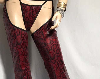 Red Snakeskin Flare Leg CHAPS Fantasy Festival Pants Coplay Chaps Red