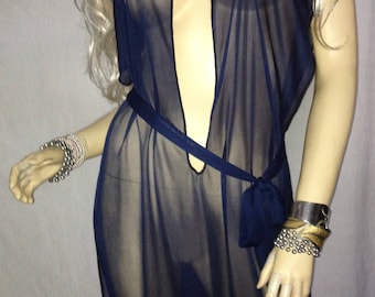 Camisk Ta-Teera Slave Rag Gorean Kajira Submissive Exotic Dancer Clubwear Beach Cover-up Fantasy Dress Sheer Navy Blue