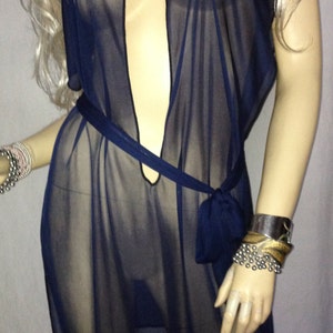 Plus Size Camisk Slave Dress Gorean Kajira Submissive Exotic Dancer Clubwear Beach Cover-up Fantasy Dress Slave Girl See-Thru Navy Blue