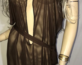 Plus Size - Camisk Ta-Teera Slave Dress Gorean Kajira Submissive Exotic Dancer Clubwear Beach Cover-up Fantasy Dress Sheer Dark Brown