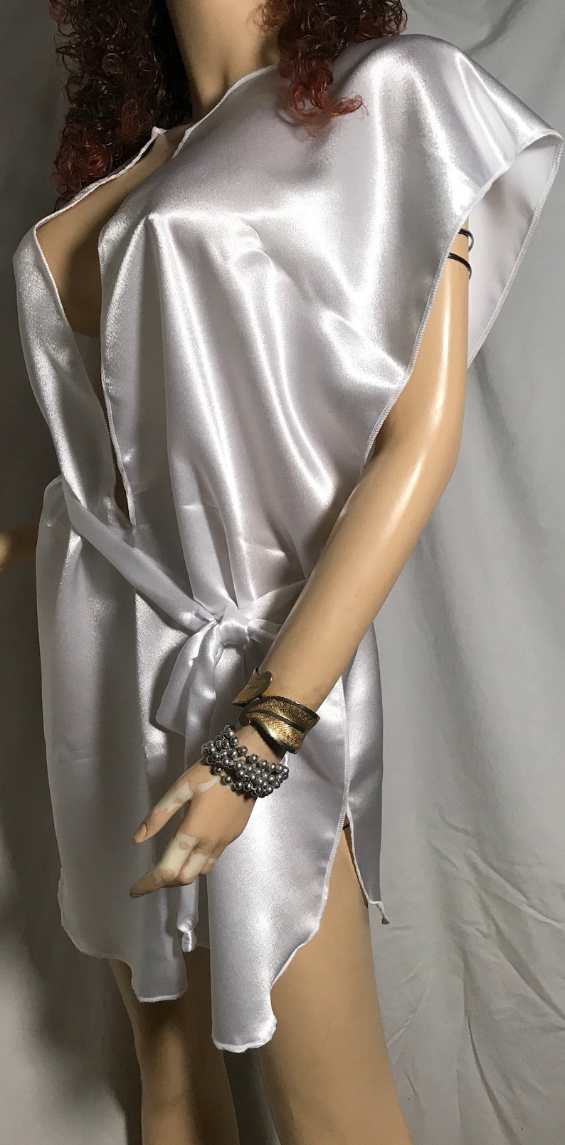 Plus Size Camisk Ta-Teera Slave Dress Gorean Kajira Submissive Exotic Dancer Clubwear Beach Cover-up Fantasy Dress Wedding White Satin