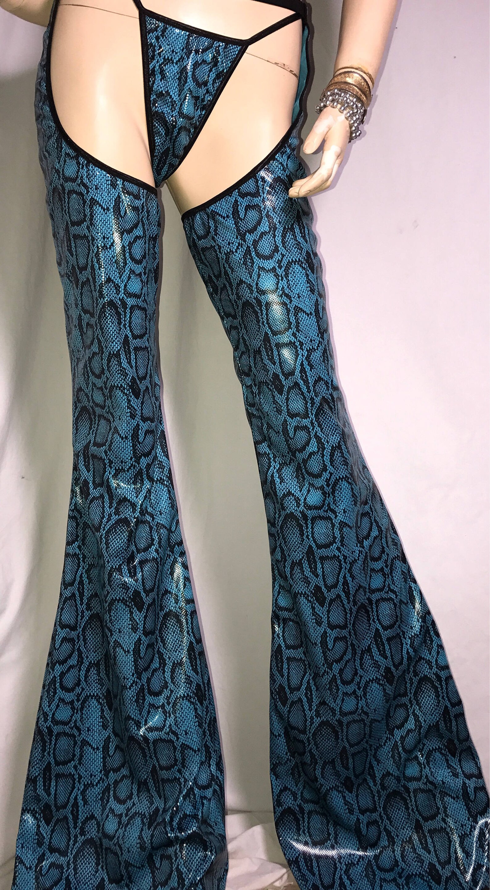 Blue Snakeskin Flare Leg CHAPS Fantasy Festival Pants Coplay Etsy