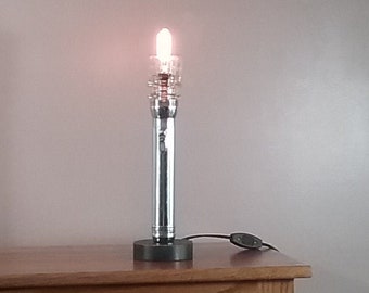 Tall Chrome Flashlight and Insulator on Wood Base Edison Bulb #2818