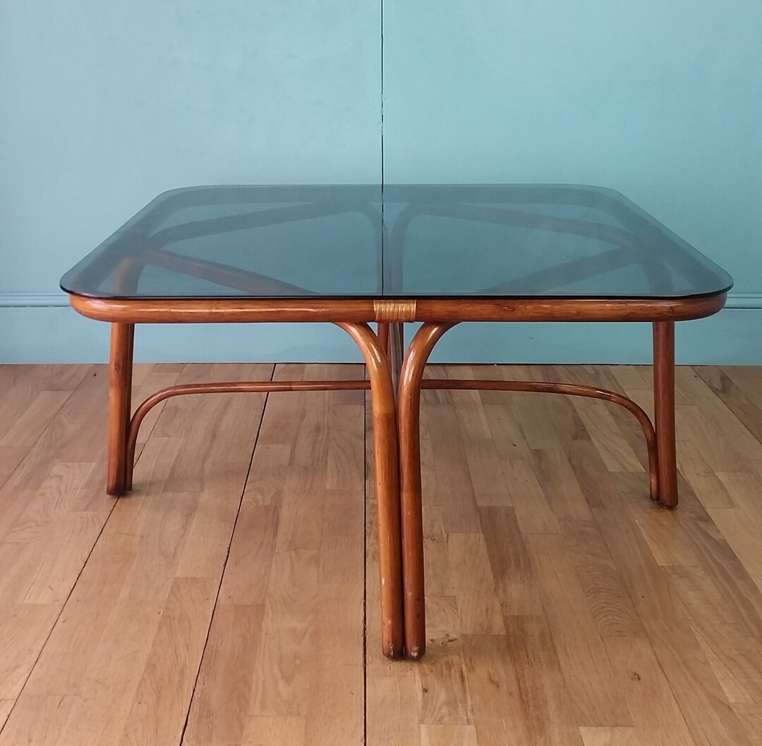 Vintage Bamboo & Glass Coffee Table Etsy