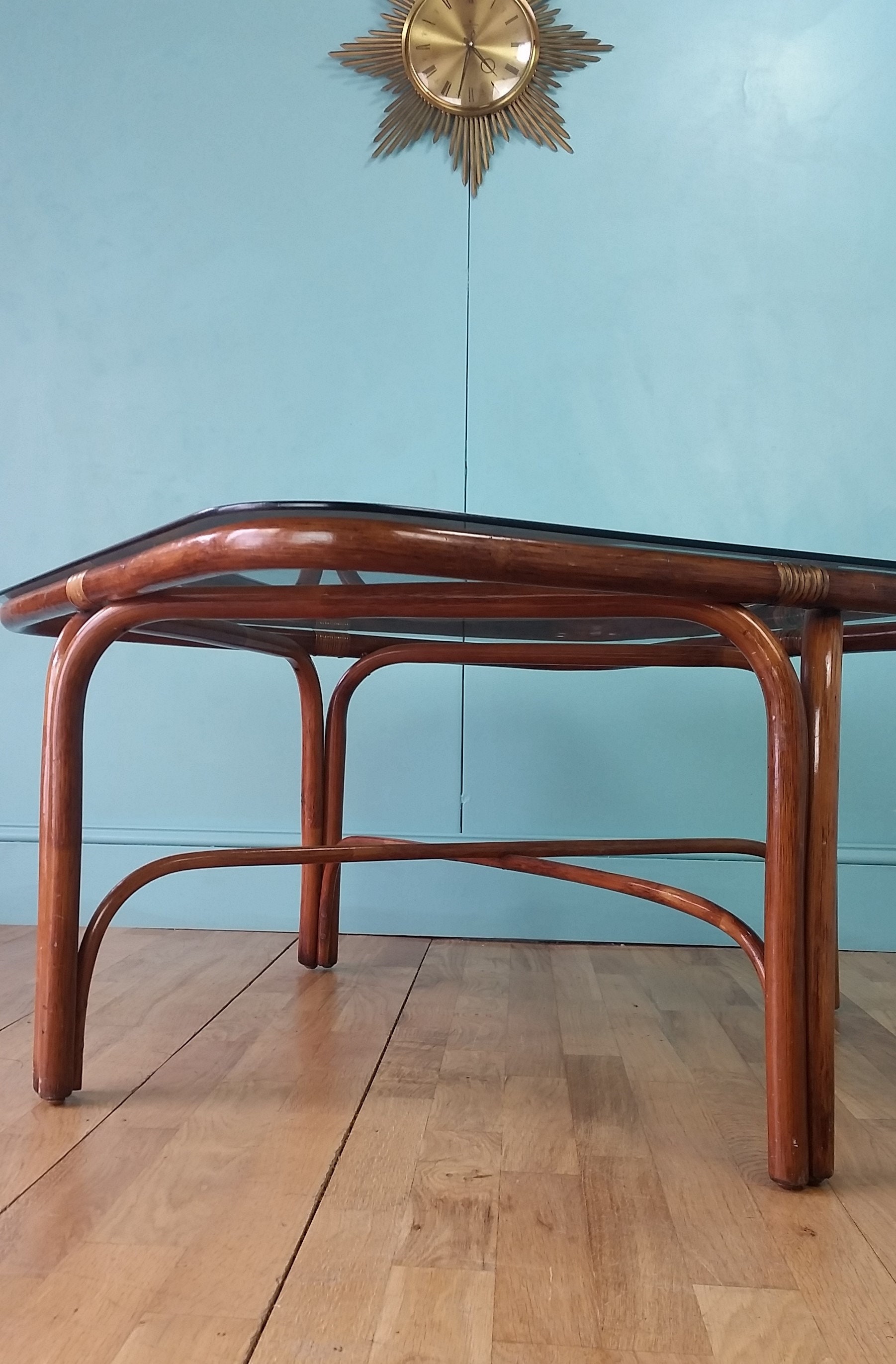 Vintage Bamboo & Glass Coffee Table Etsy
