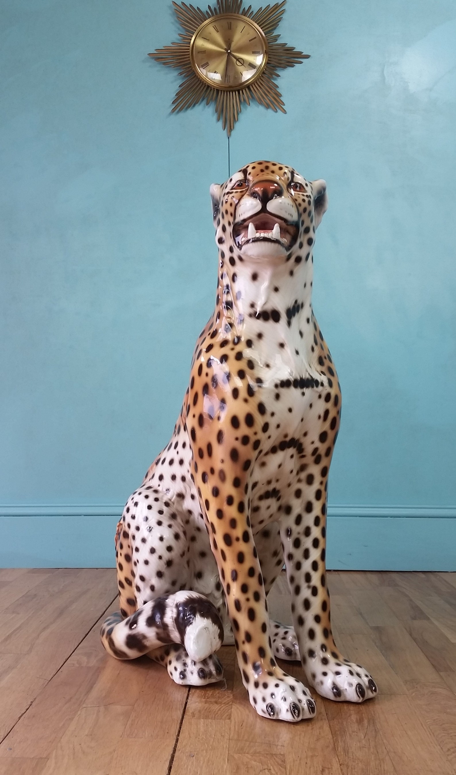 Large vintage Italian ceramic cheetah Etsy