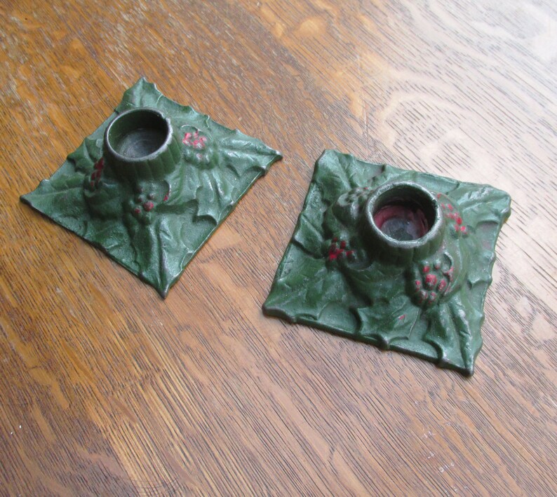 Christmas Candle Holders 1920's Cast Iron Holly Candle Etsy
