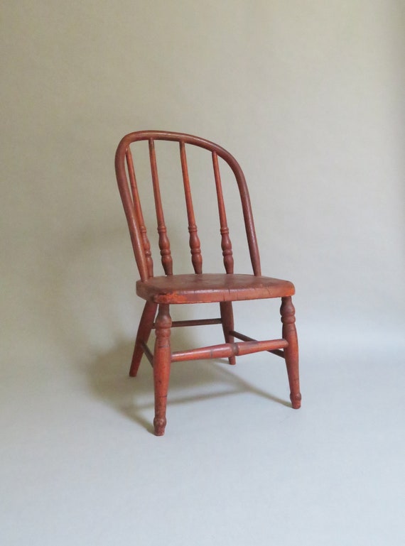 Child S Chair Red Rustic Antique Spindle Back Small Etsy