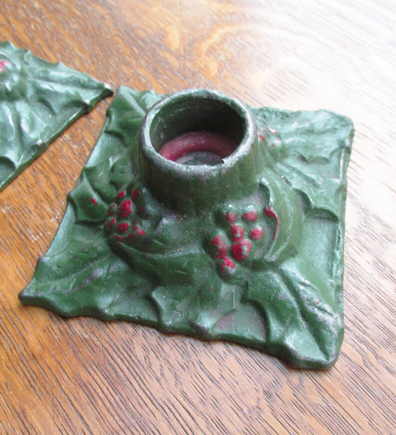 Christmas Candle Holders 1920's Cast Iron Holly Candle Etsy