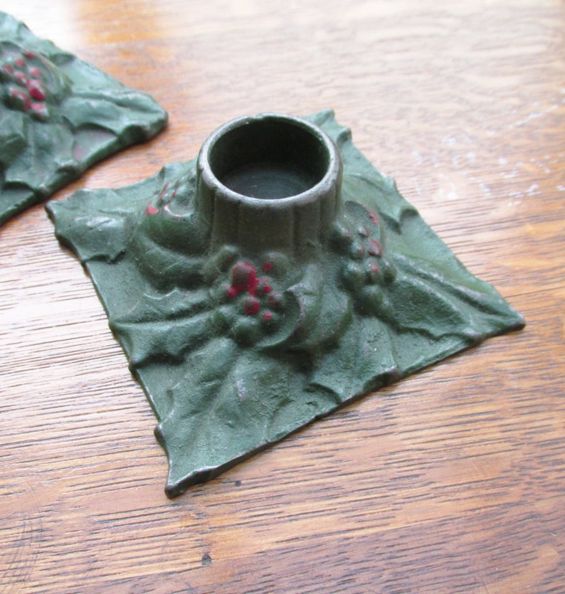 Christmas Candle Holders 1920's Cast Iron Holly Candle Etsy