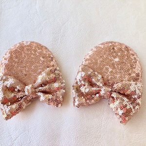 Sequin Rose Gold Minnie Mouse Ears Hair Clip Set.