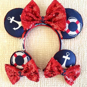 Disney Cruise Minnie Mouse Ears, Nautical themed Minnie Mouse Ears.