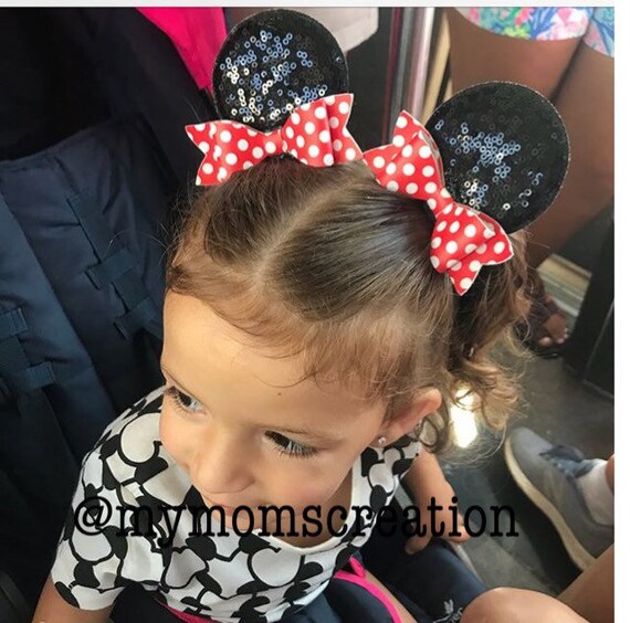 Minnie Mouse Hair Clip Set Black Sequin Minnie Mouse Ears Etsy