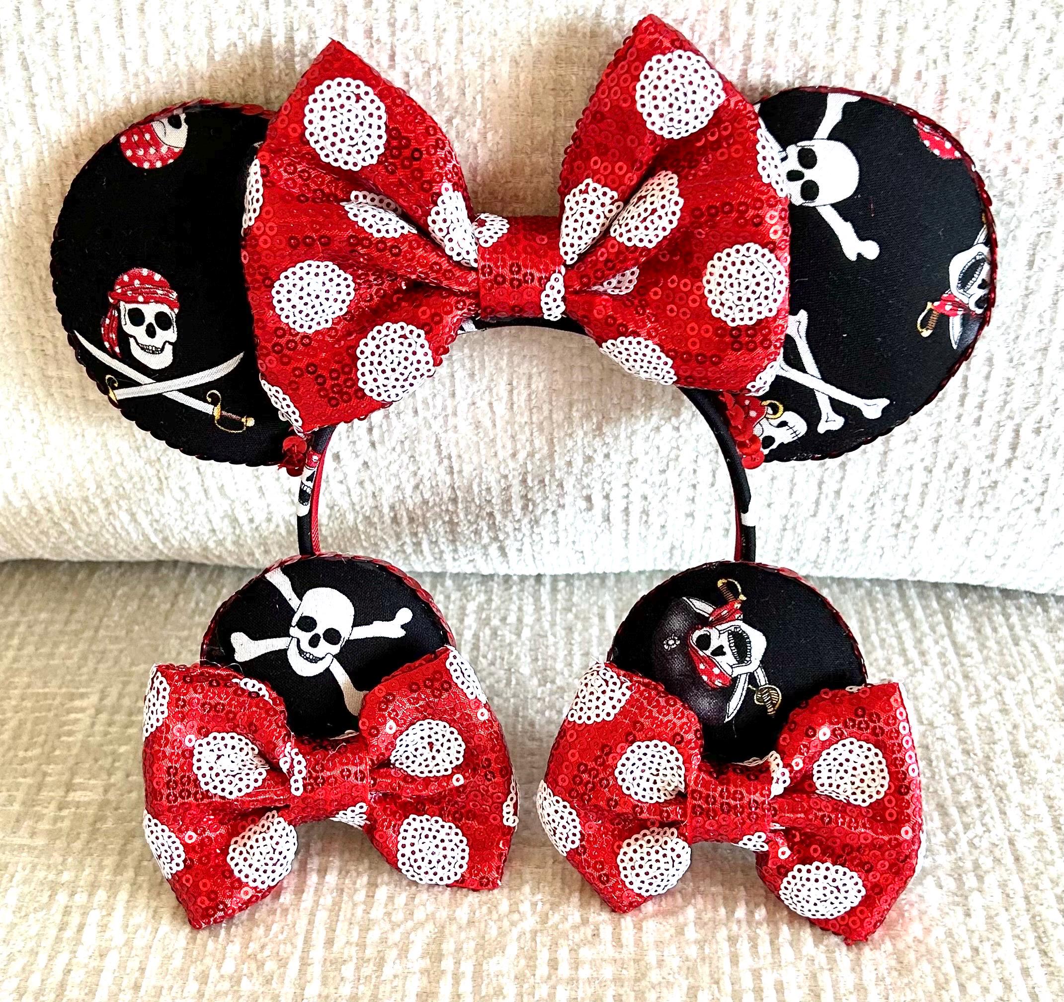 Disney Blue Pirate Minnie Ears with Red Polka Dot Bow Red Sequin Bow Redd Pirate Disney Parks Ears Mickey Mouse  main image 4