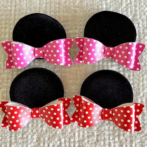 Velvet Minnie Mouse Ears with Polk Dot Bows Hair Clip sets.