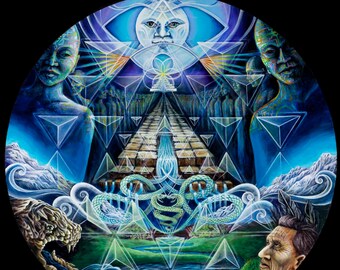 Ancient Initiation Visionary Art Print by Morgan Mandala - Ayahuasca Psychedelic Vision Quest Pyramid Sacred Art on Pearl Paper
