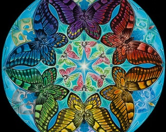 Metamorphosis paper print by Morgan Mandala - butterfly mandala 10.5in x 10.5in - Visionary Art on Archival Pearl Paper