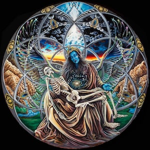 Trinity - Visionary Sacred Feminine Art Print su carta di Morgan Mandala - 10,5 x 10,5 pollici - dea pieta rifatta stampa su carta psichedelica