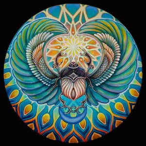 Regeneration Skaraab - Papier Fine Art Print von Morgan Mandala - 10 Zoll x 10 Zoll visionäre psychedelische ägyptische Kunst