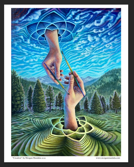 Creation - Paper Art Print by Morgan Mandala - Hands Painting