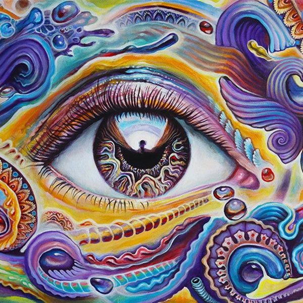 Reflection 6 - Paper Art Print by Morgan Mandala & Randal Roberts - purple yellow eye - abstract paisley psychedelic art
