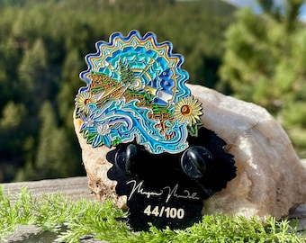 Sunshine Daydream Limited Edition Enamel Pins - numbered Morgan Mandala hat pins - mountain psychedelic Colorado art collectable