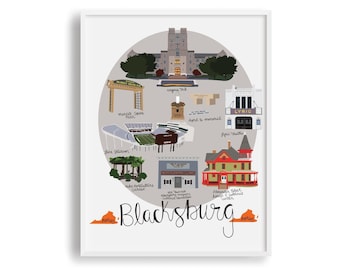 Blacksburg VA Print, Hokies, Virginia Tech