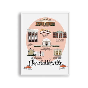 Mapa de Charlottesville VA, Charlottesville VA Print, Universidade da Virgínia, UVA