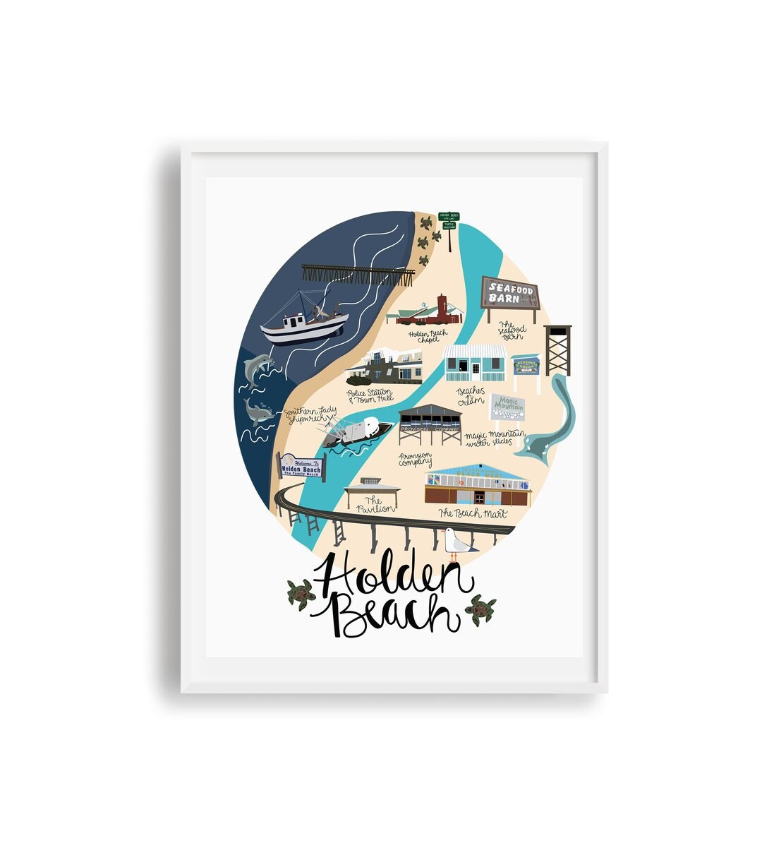 Holden Beach Print, Holden Beach Map, Holden Beach NC, North Carolina