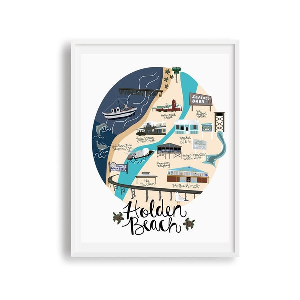 Holden Beach Print, Holden Beach Map, Holden Beach NC, North Carolina