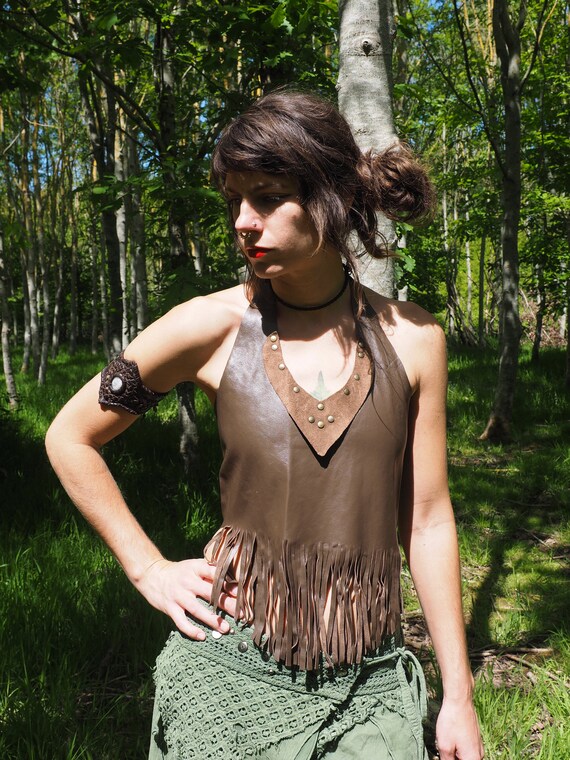 Leather fringe deals halter top
