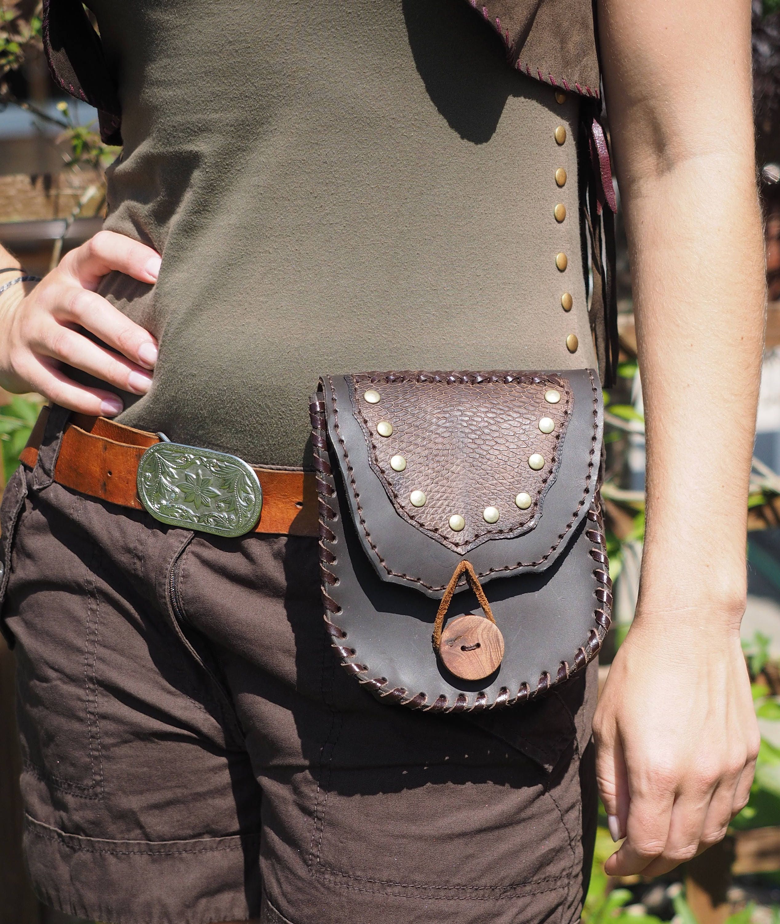 Leather Belt Bag With Unique Beaver 