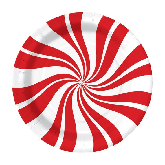 Items similar to Candy Cane Swirl Red and White Paper Plates Dessert