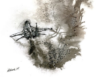 Mig-29, aviation art, aircraft, original ink painting on paper