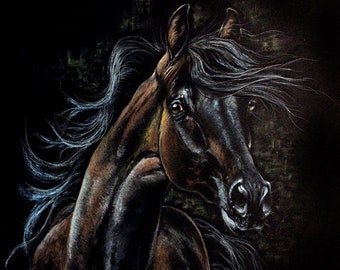 Arabian horse, equine art, original soft pastel drawing