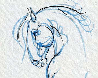 Horse art, original ink painting on paper