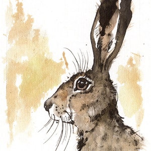 Hare, rabbit, bunny, original ink painting on paper image 1