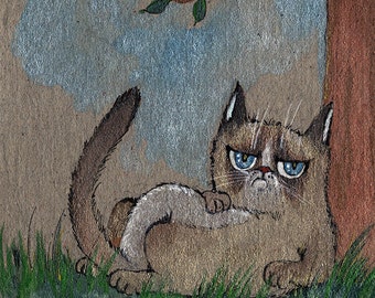 little grumpy cat original watercolor painting