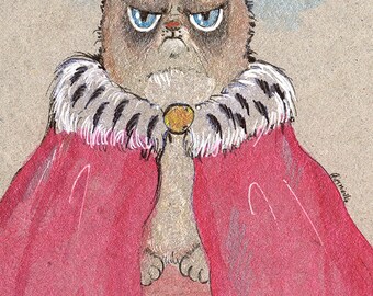 little grumpy cat original watercolor painting
