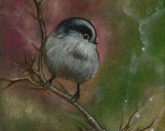 Little tit, original oil painting on canvas