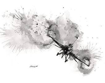 F-16, fighting falcon, aircraft, aviation art, original ink painting