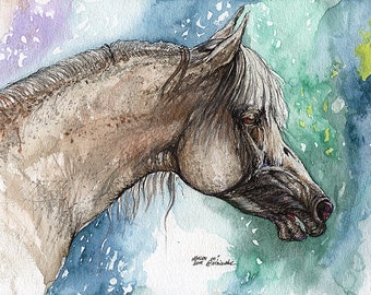 Balon polish arabian stallion original watercolor painting