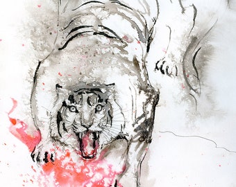 Tiger, feline art, original ink painting