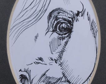 Cheval arabe, art équin, équestre, Portrait de cheval, cheval, dessin original de stylo