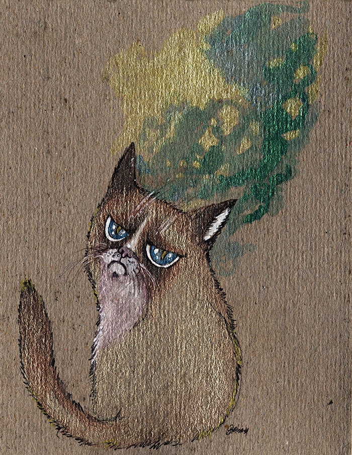 Oil painting of pastel renaissance painting of grumpy cat,by hsiao