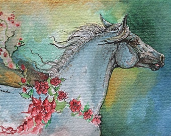 Balon polish arabian stallion original watercolor painting