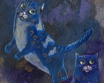 cat, cats, illustration, kitty, kitties, Original acrylic painting on board