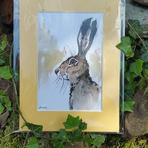 Hare, rabbit, bunny, original ink painting on paper image 3