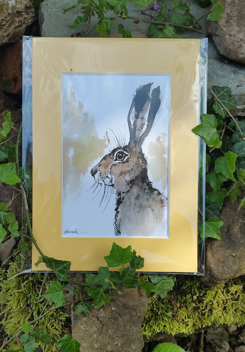 Hare, rabbit, bunny, original ink painting on paper image 3